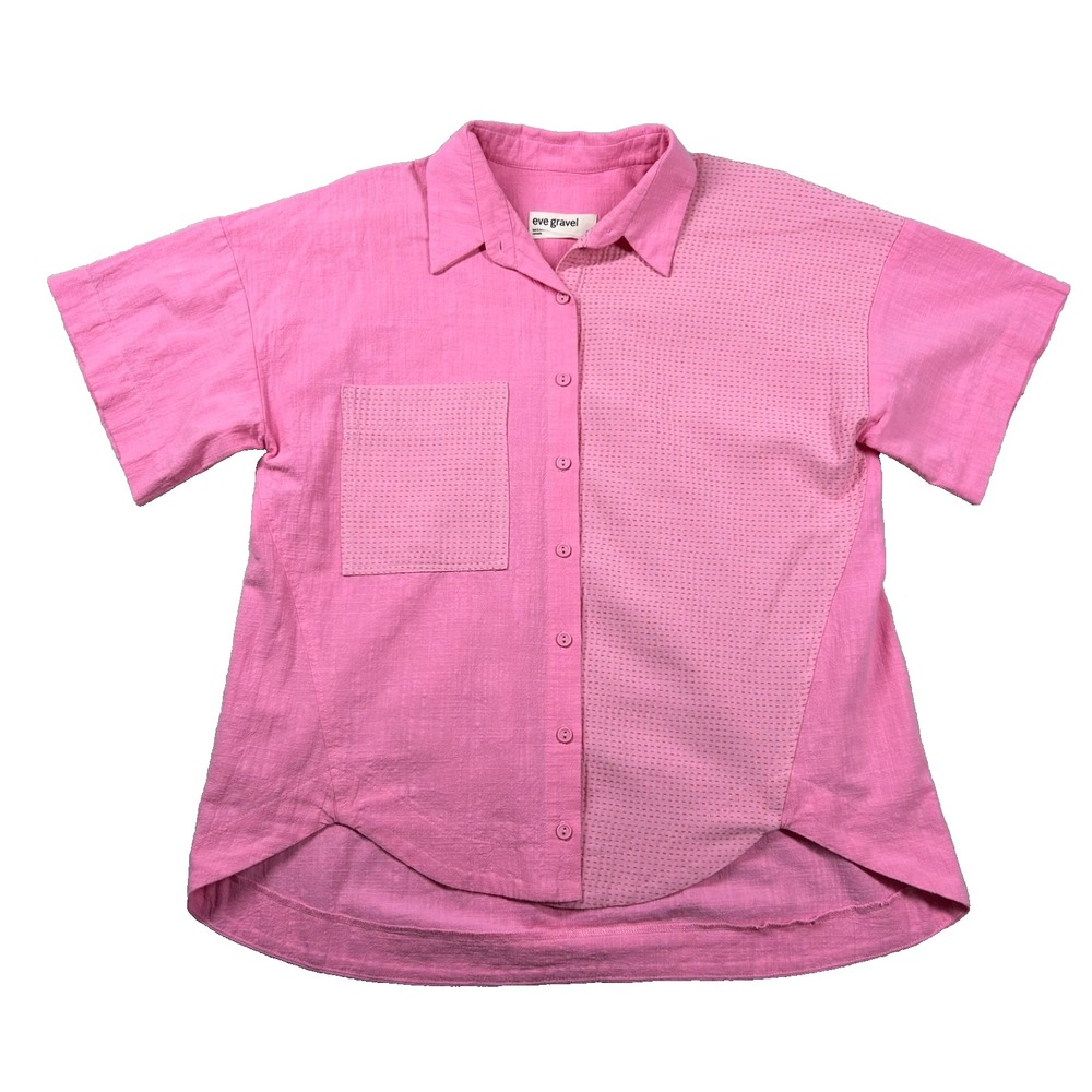Eve Gravel Shirt Womens XS Jahana Camp Button Up Oversized Stitching Boxy Pink